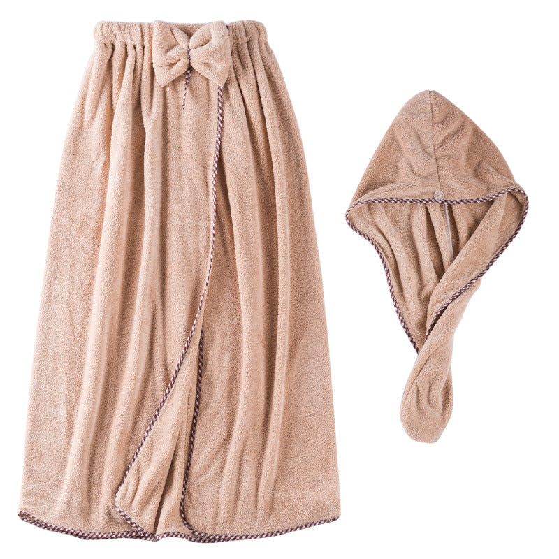 Spódnica kąpielowa i czepek do suszenia włosów z polaru koralowego dla kobiet