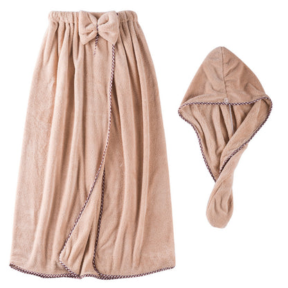 Spódnica kąpielowa i czepek do suszenia włosów z polaru koralowego dla kobiet