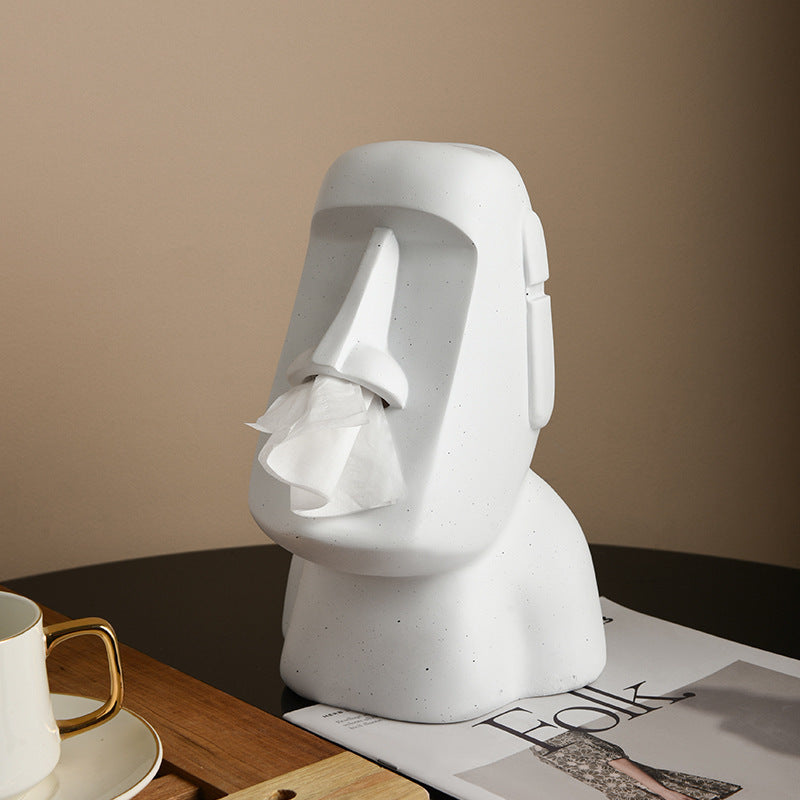 Modern Moai Resin Tissue Box