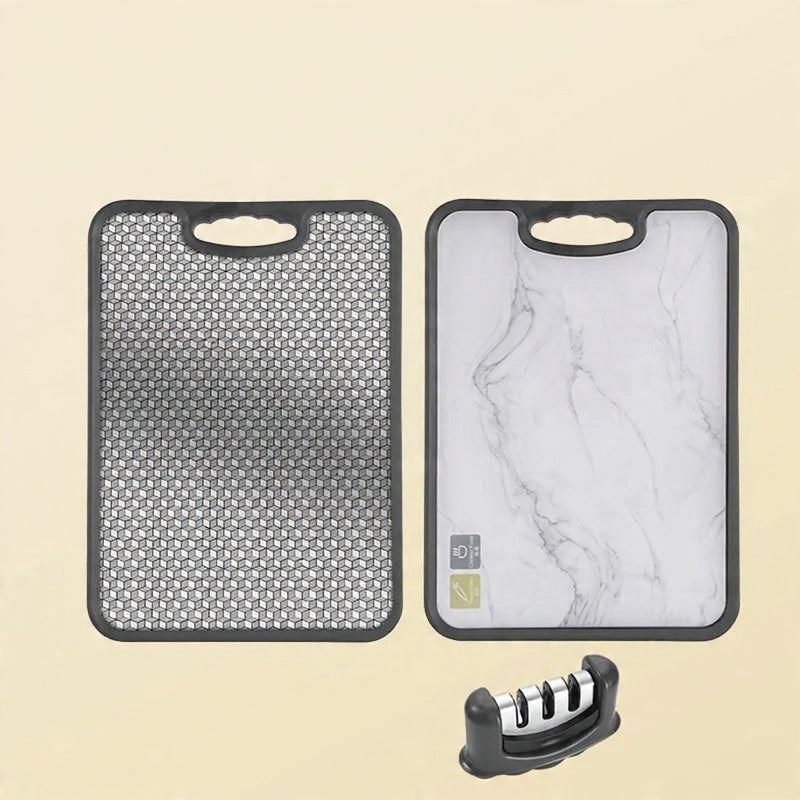 Zestaw dwustronnych desek do krojenia ze stali i marmuru 
